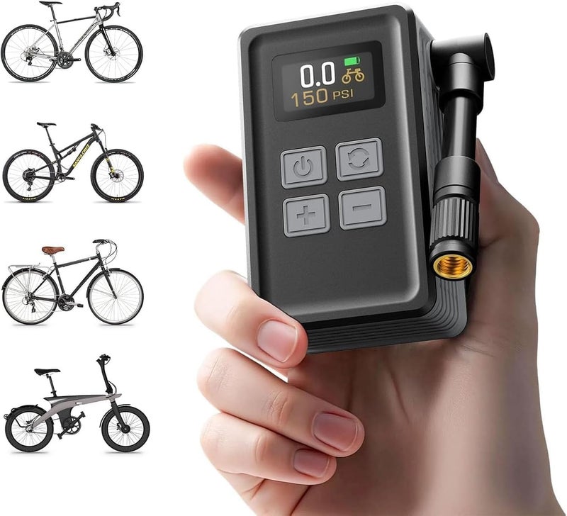 TOOLBOOX Mini Bicycle Pump with Gauge, Max 150PSI Electric Bike Pump with Presta & Schrader Valve, 4X Faster, Auto Stop, Brushless Motor, Upgraded Portable Bike Tire Pump for E-Bike, MTB, Road Bike, Ball, etc - Image 1